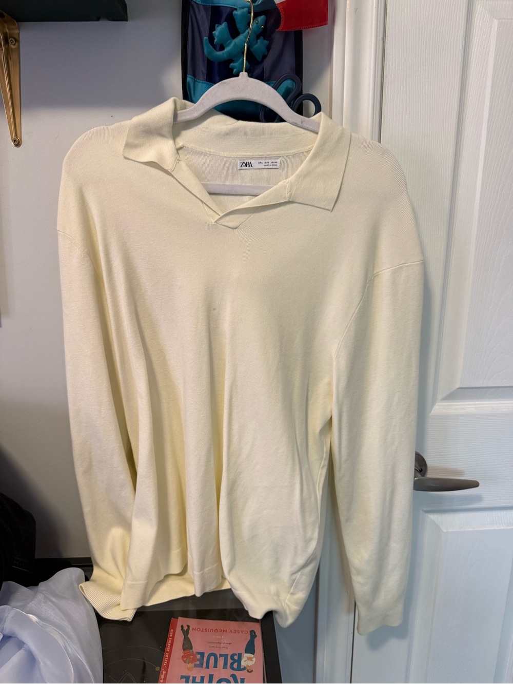 Zara Ivory V-Notch Polo Knit Top